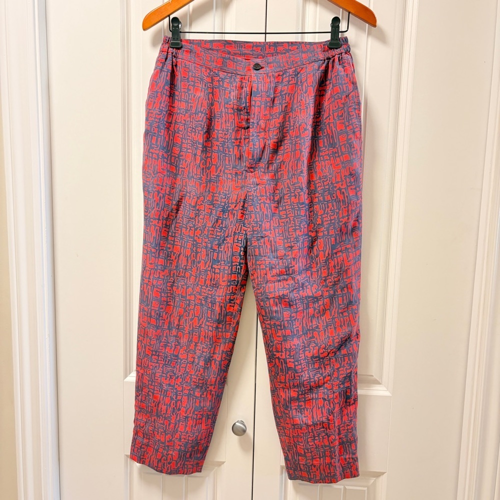 Vintage Chinese Trousers Red & Navy Pattern